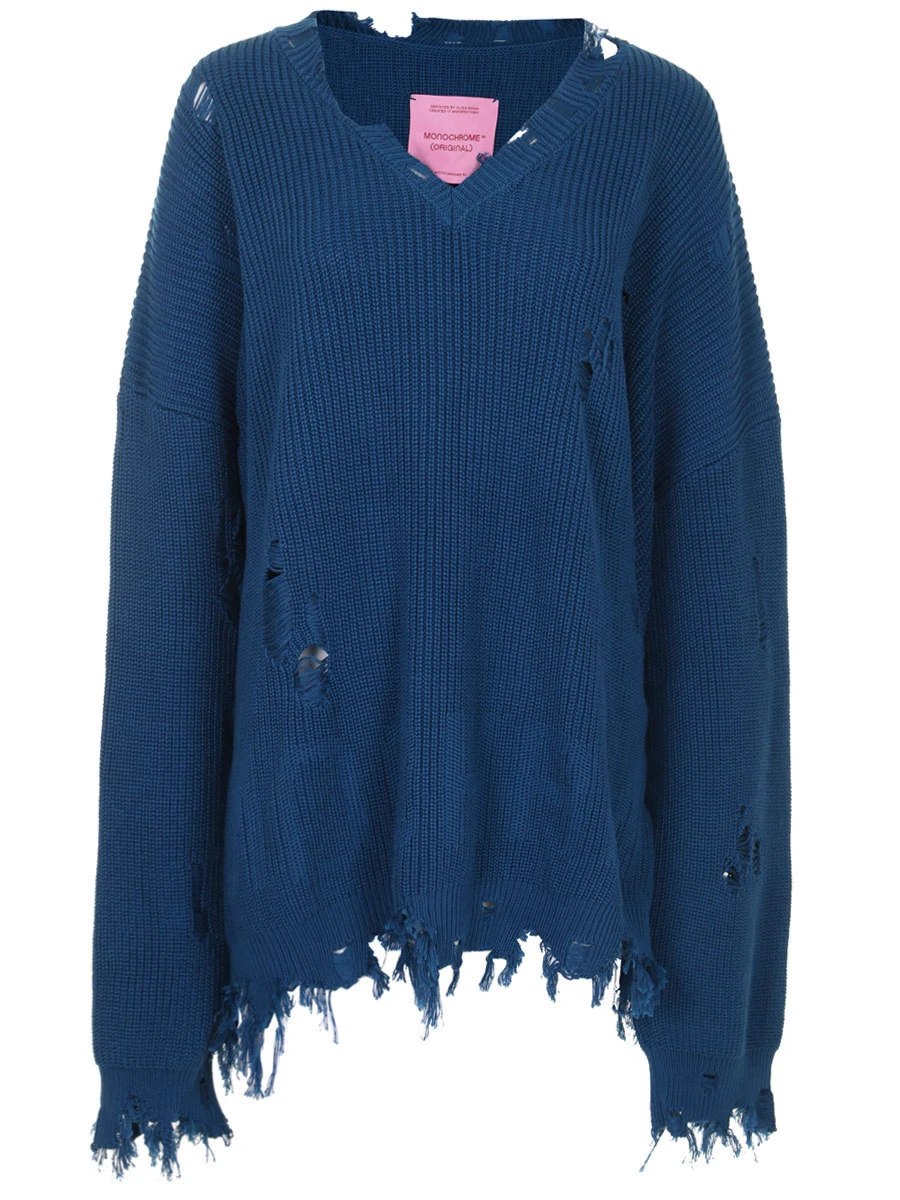 Пуловер хлопковый MONOCHROME SWEATER V-NECK GIPSY INDIGO, размер Один размер, цвет синий - фото 1