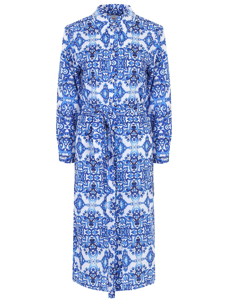 

Платье-рубашка из вискозы, Принт, 5086 Гжель