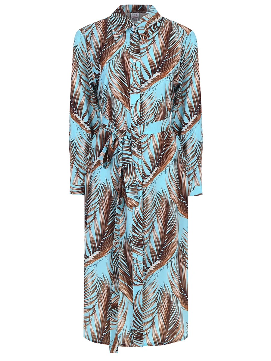 Платье-рубашка из вискозы EMPIRE OF SUMMER 5089 Листья пальмы, размер 44, цвет голубой - фото 1