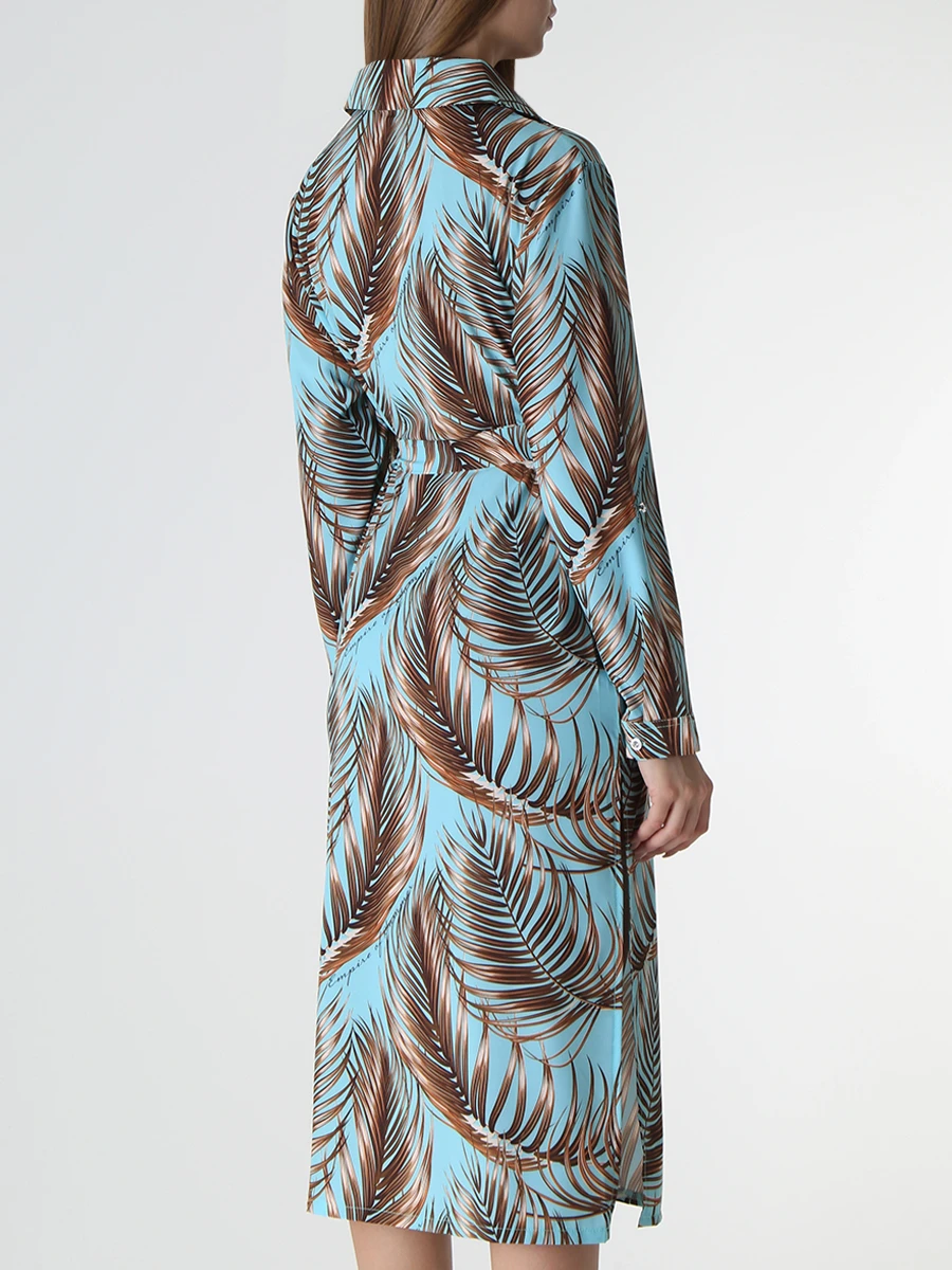 Платье-рубашка из вискозы EMPIRE OF SUMMER 5089 Листья пальмы, размер 44, цвет голубой - фото 3