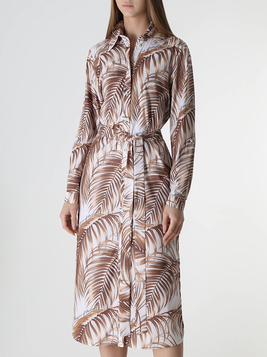 Платье-рубашка из вискозы EMPIRE OF SUMMER 5090 Листья пальмы, размер 42, цвет белый - фото 4
