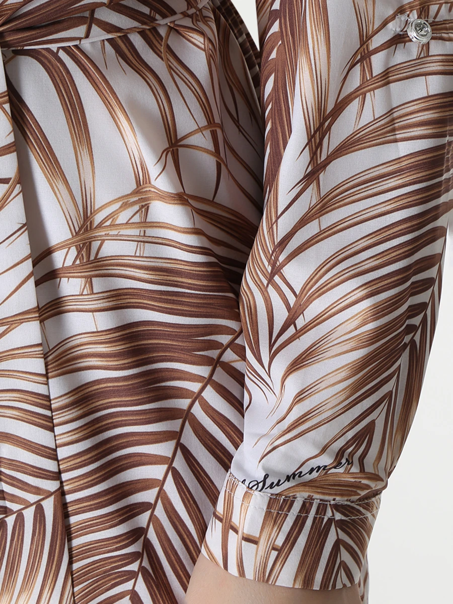 Платье-рубашка из вискозы EMPIRE OF SUMMER 5090 Листья пальмы, размер 42, цвет белый - фото 5