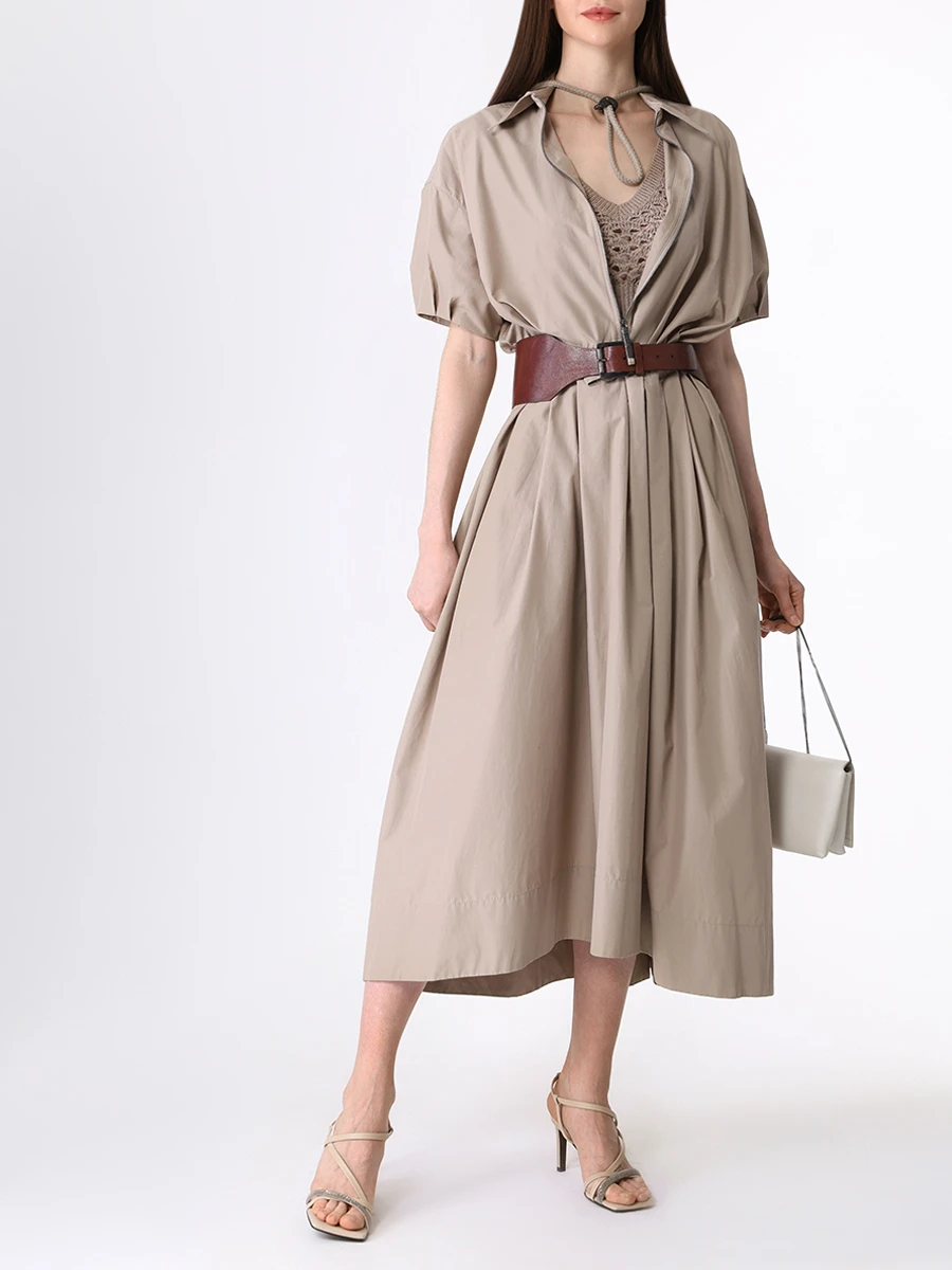 Платье однотонное BRUNELLO CUCINELLI ML183A5055 C8695 Бежевый  Фото 2