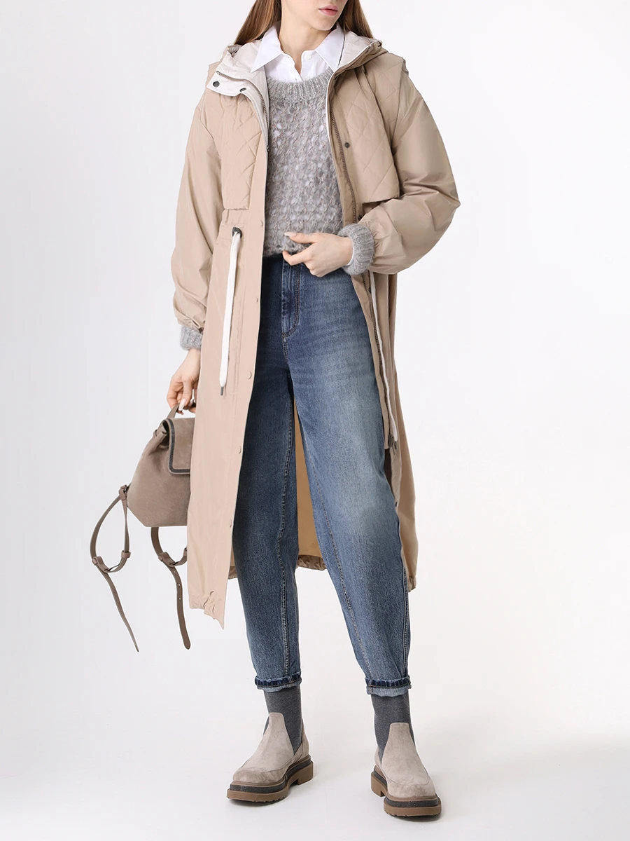 Плащ однотонный BRUNELLO CUCINELLI MB5749519 C8634 Бежевый  Фото 2