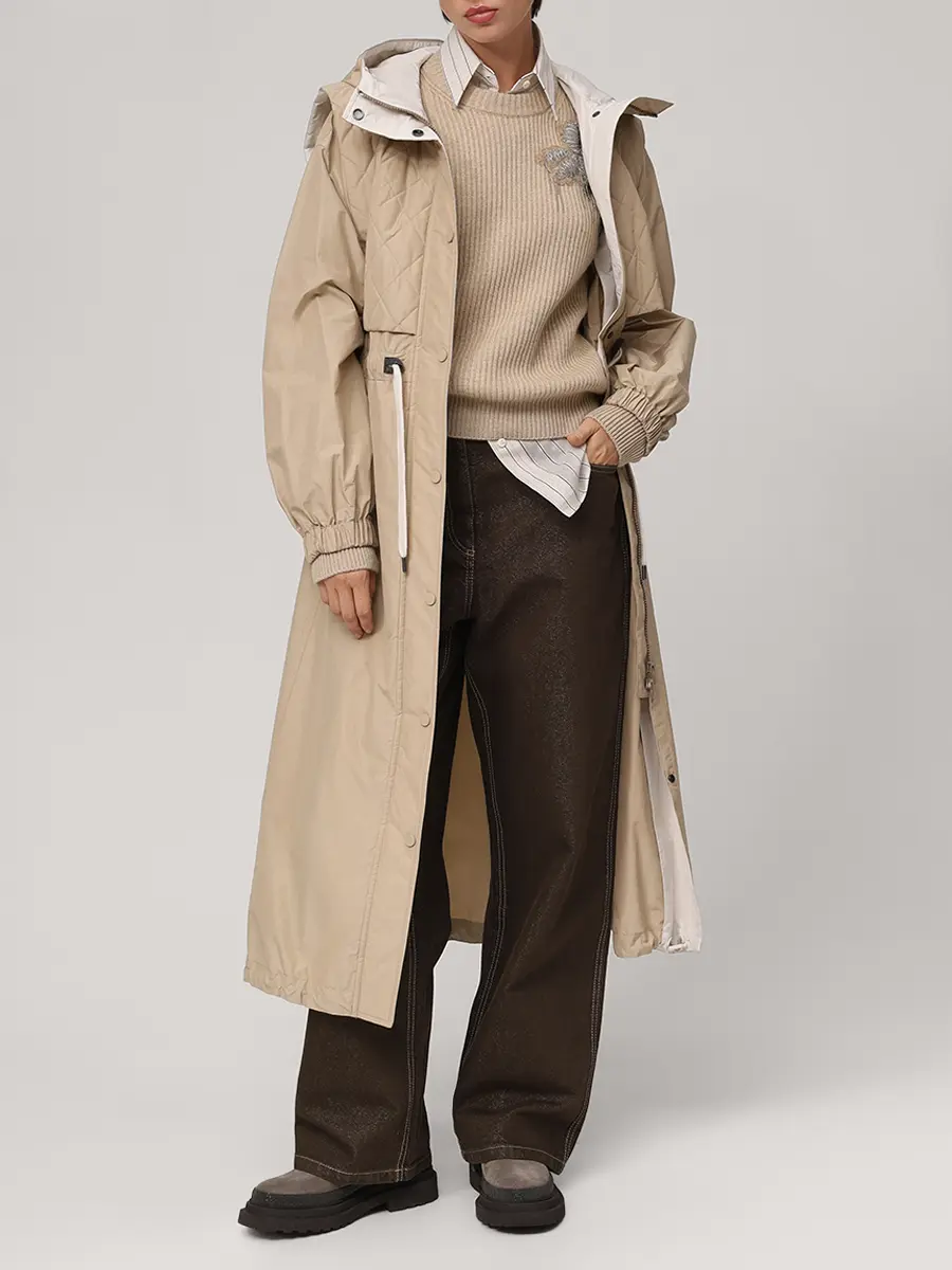 Плащ однотонный BRUNELLO CUCINELLI MB5749519 C8634 Бежевый  Фото 2