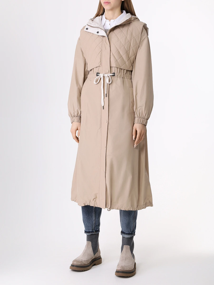 Плащ однотонный BRUNELLO CUCINELLI MB5749519 C8634 Бежевый  Фото 4
