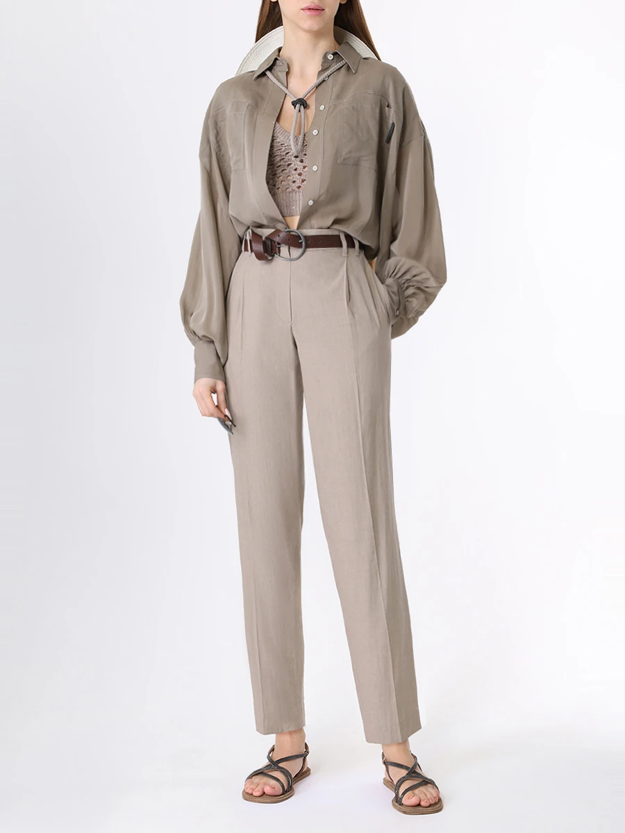 Брюки льняные BRUNELLO CUCINELLI MH999P8307 C8695 Бежевый  Фото 2