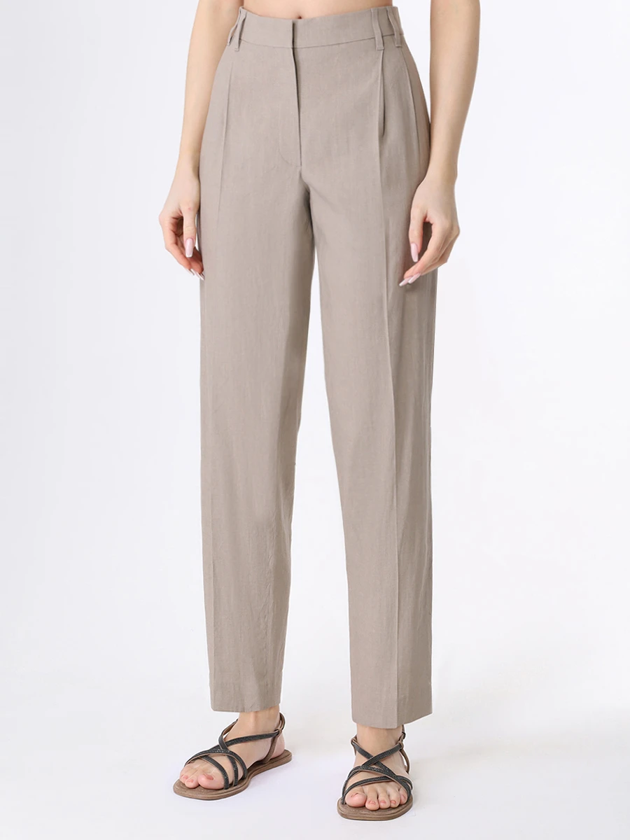 Брюки льняные BRUNELLO CUCINELLI MH999P8307 C8695 Бежевый  Фото 4