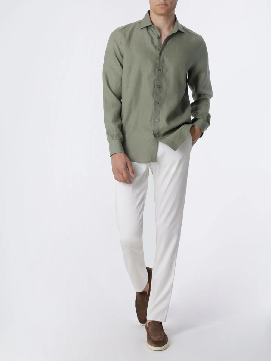 

Рубашка Slim Fit льняная, Зеленый, 61121/50001/479