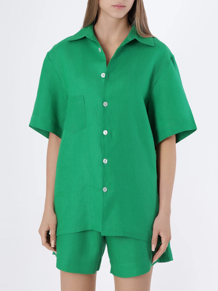 Рубашка льняная LEAH Green, размер 42, цвет зеленый - фото 4