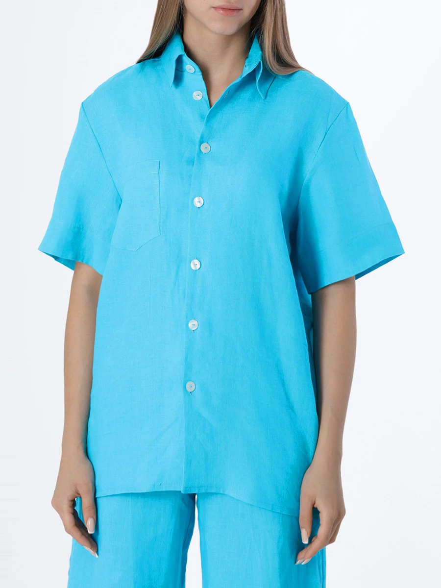 Рубашка льняная LEAH Peacock, размер 38, цвет бирюзовый - фото 4