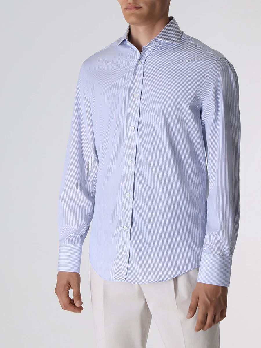 Рубашка Slim Fit хлопковая BRUNELLO CUCINELLI MB6781718 C984 Голубой  Фото 4