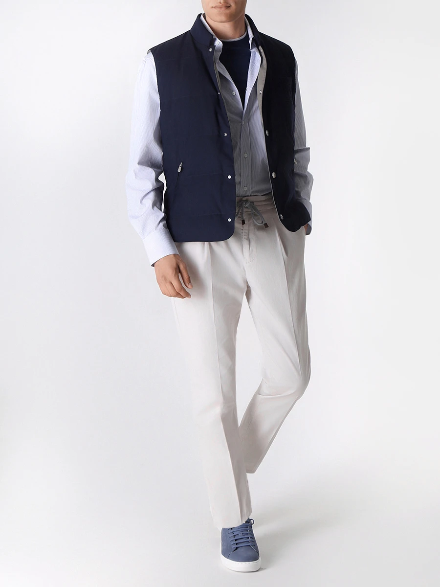 Рубашка Slim Fit хлопковая BRUNELLO CUCINELLI MB6781718 C984 Голубой  Фото 2