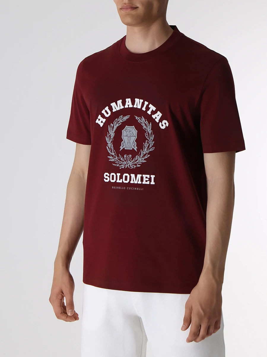 Футболка хлопковая BRUNELLO CUCINELLI M0T718452 CJC40 Бордовый  Фото 4