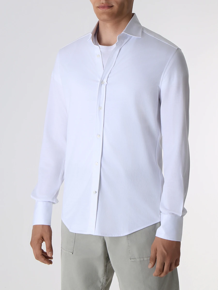 Рубашка Slim Fit хлопковая BRUNELLO CUCINELLI MTS406686 C159 Slim Белый  Фото 4
