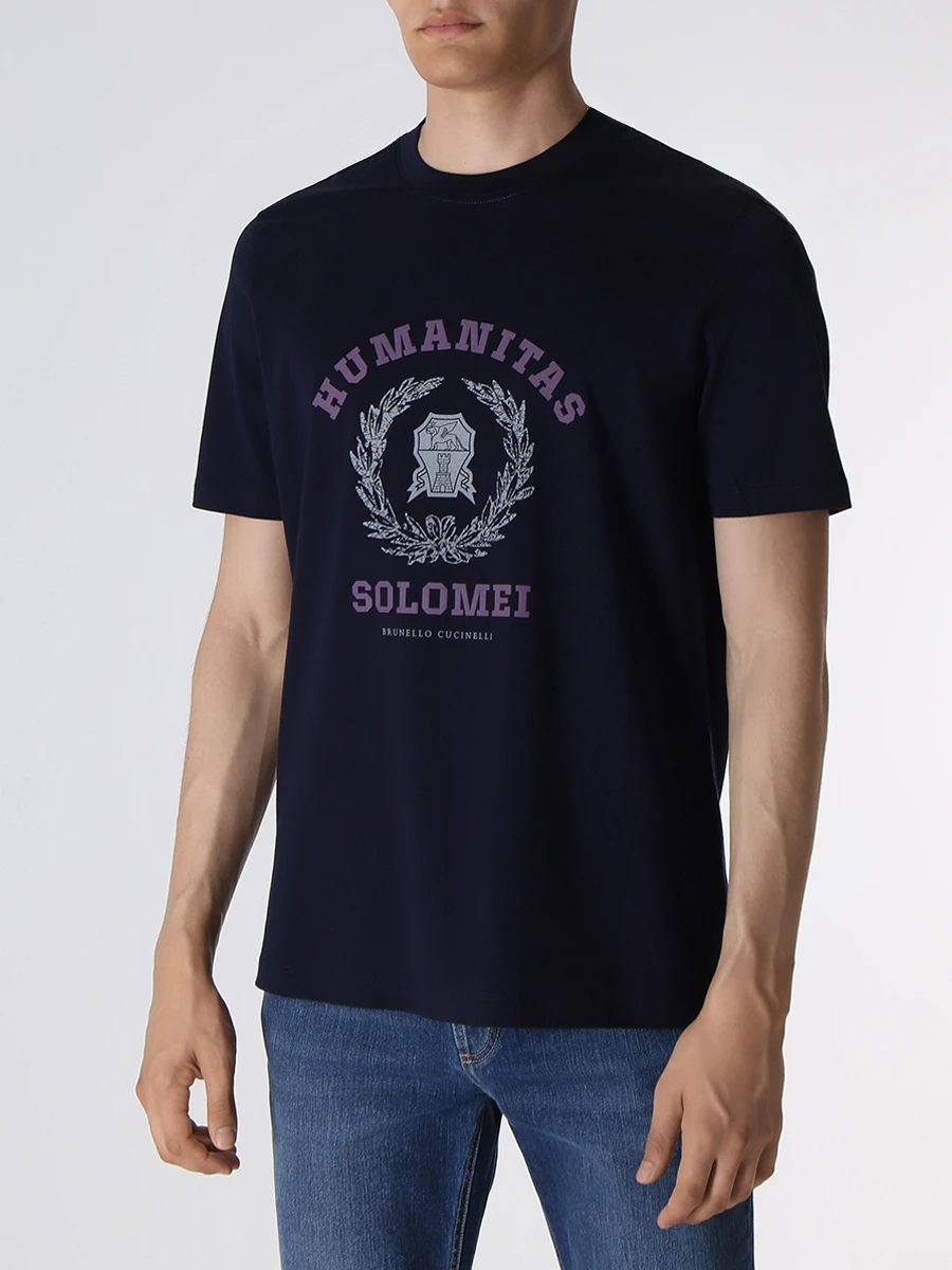 Футболка хлопковая BRUNELLO CUCINELLI M0T718452 CLW24 Темно- Синий  Фото 4