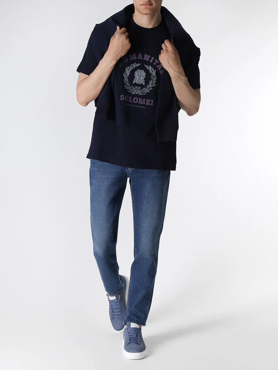 Футболка хлопковая BRUNELLO CUCINELLI M0T718452 CLW24 Темно- Синий  Фото 2