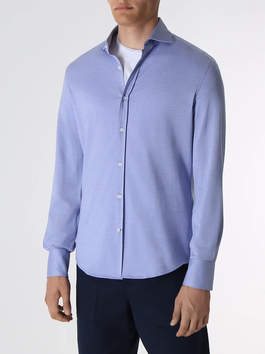 Рубашка Slim Fit хлопковая BRUNELLO CUCINELLI MTS406686 C9665 Голубой  Фото 4