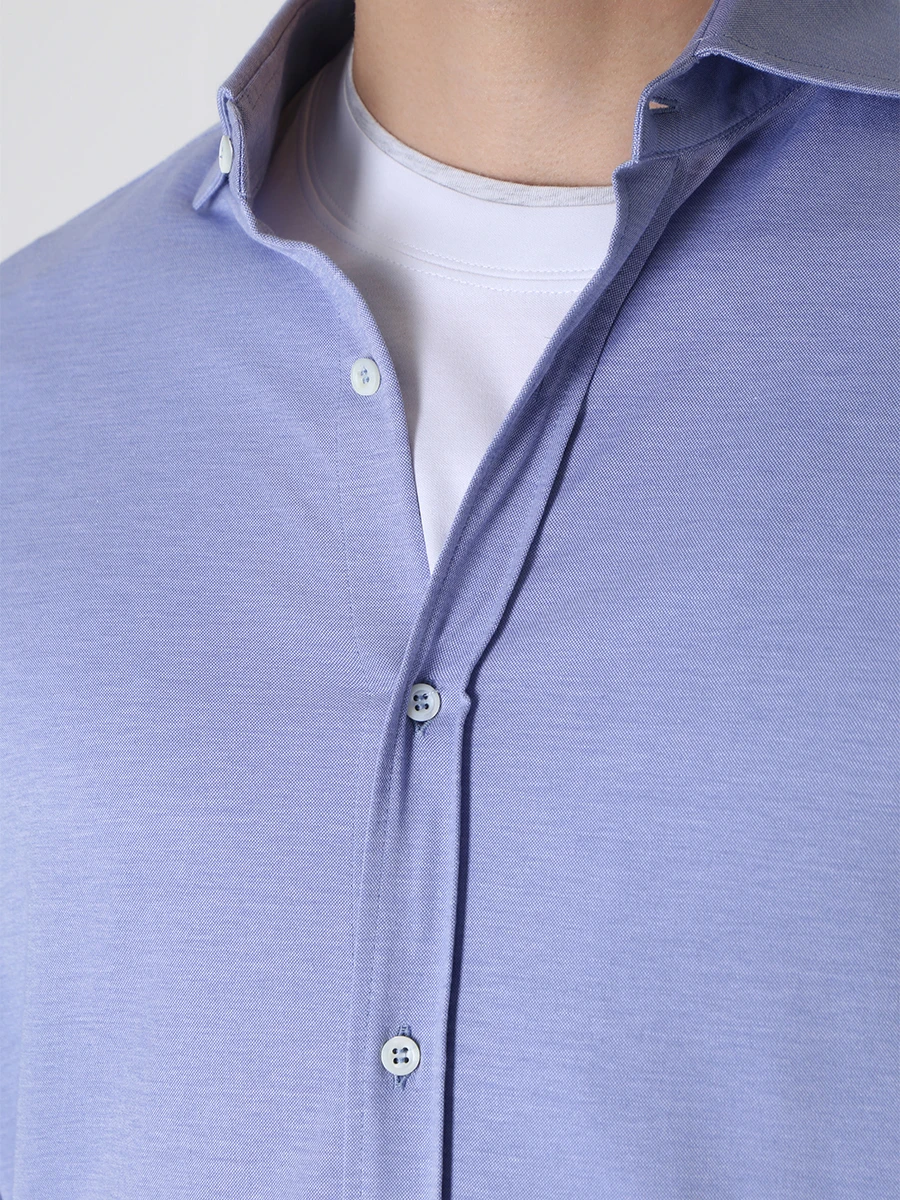 Рубашка Slim Fit хлопковая BRUNELLO CUCINELLI MTS406686 C9665 Голубой  Фото 5