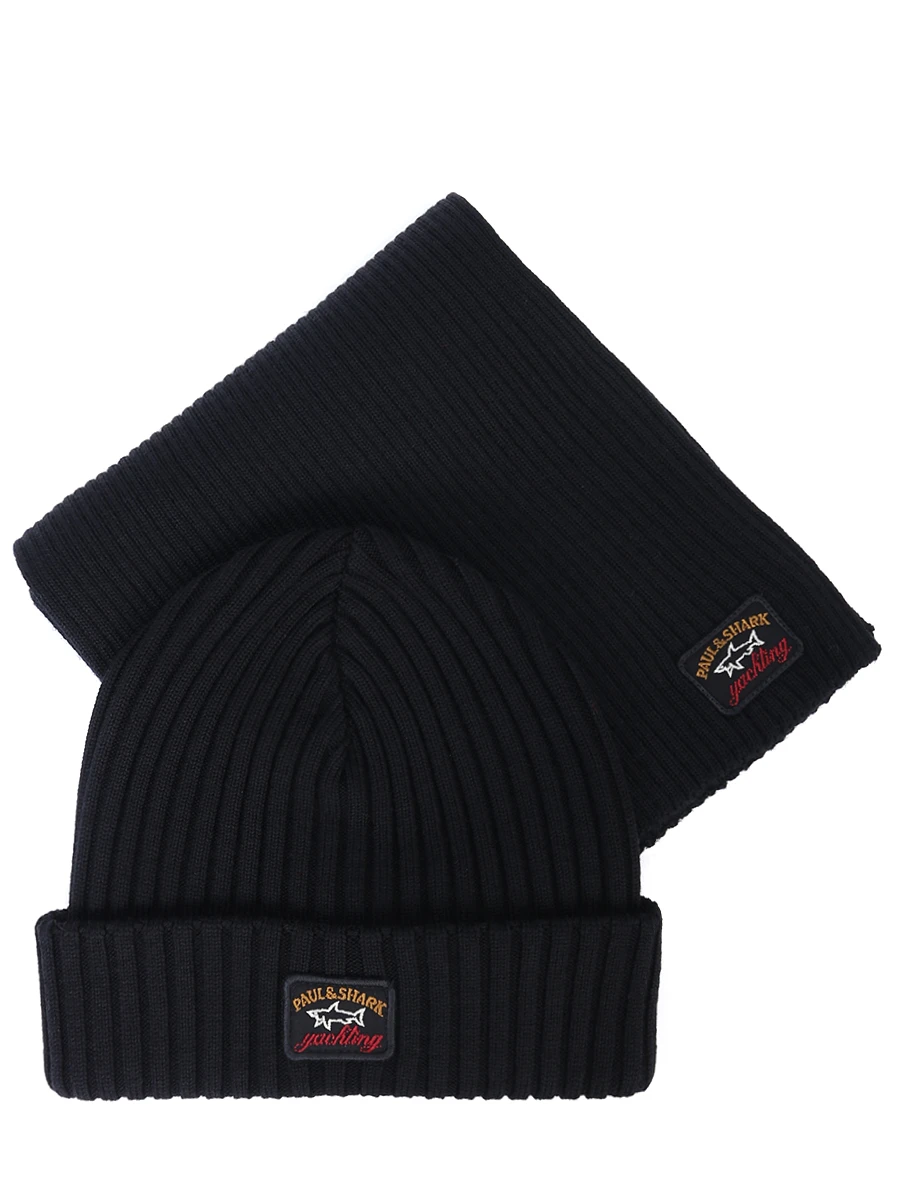 Комплект шапка и шарф PAUL & SHARK KITXMAS/011, размер Один размер, цвет черный