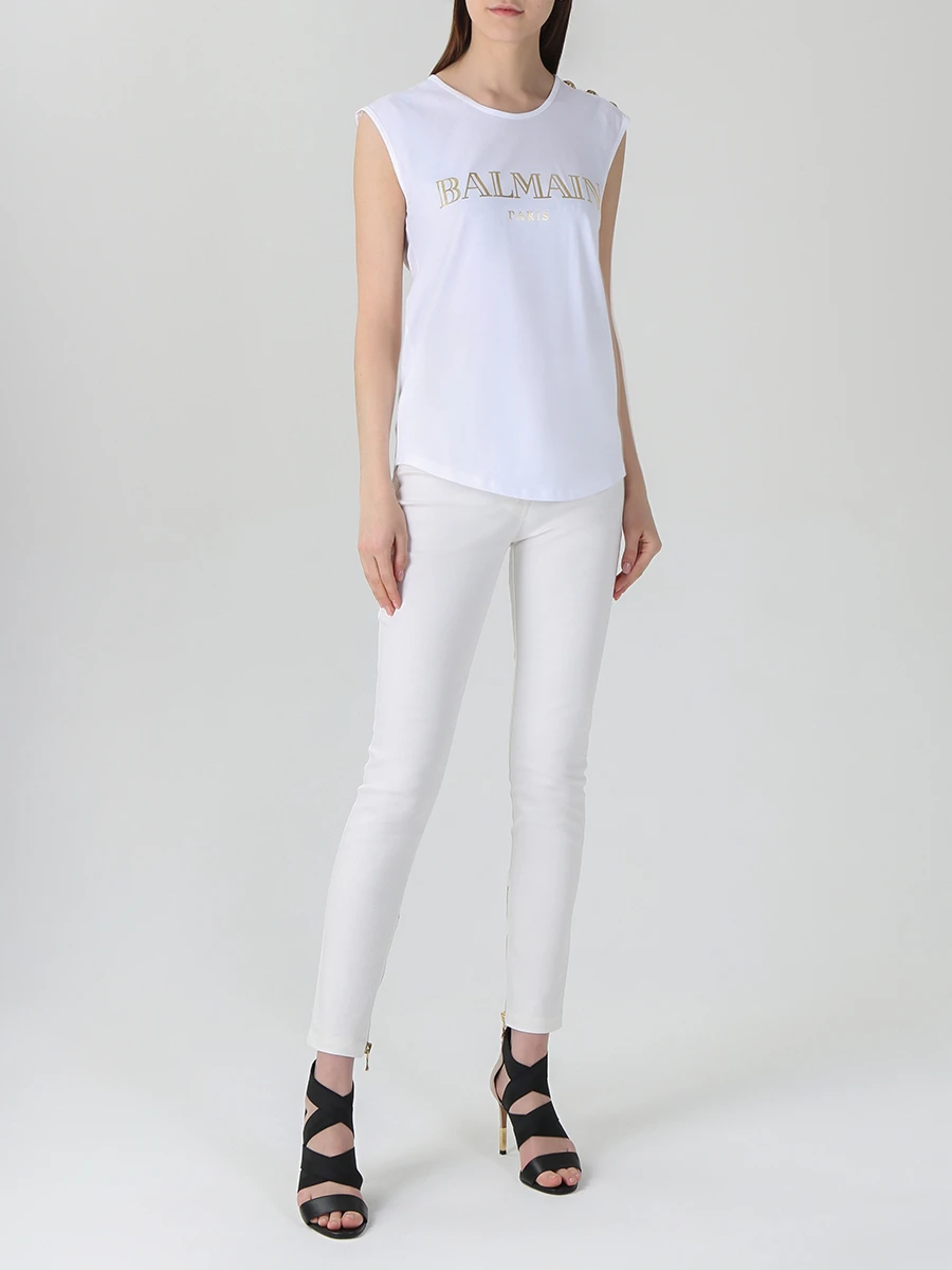 Джинсы хлопковые зауженные BALMAIN RF15351C104 Белый  Фото 2