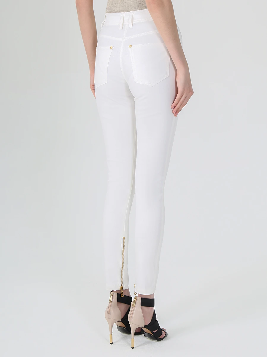 Джинсы хлопковые зауженные BALMAIN RF15351C104 Белый  Фото 3