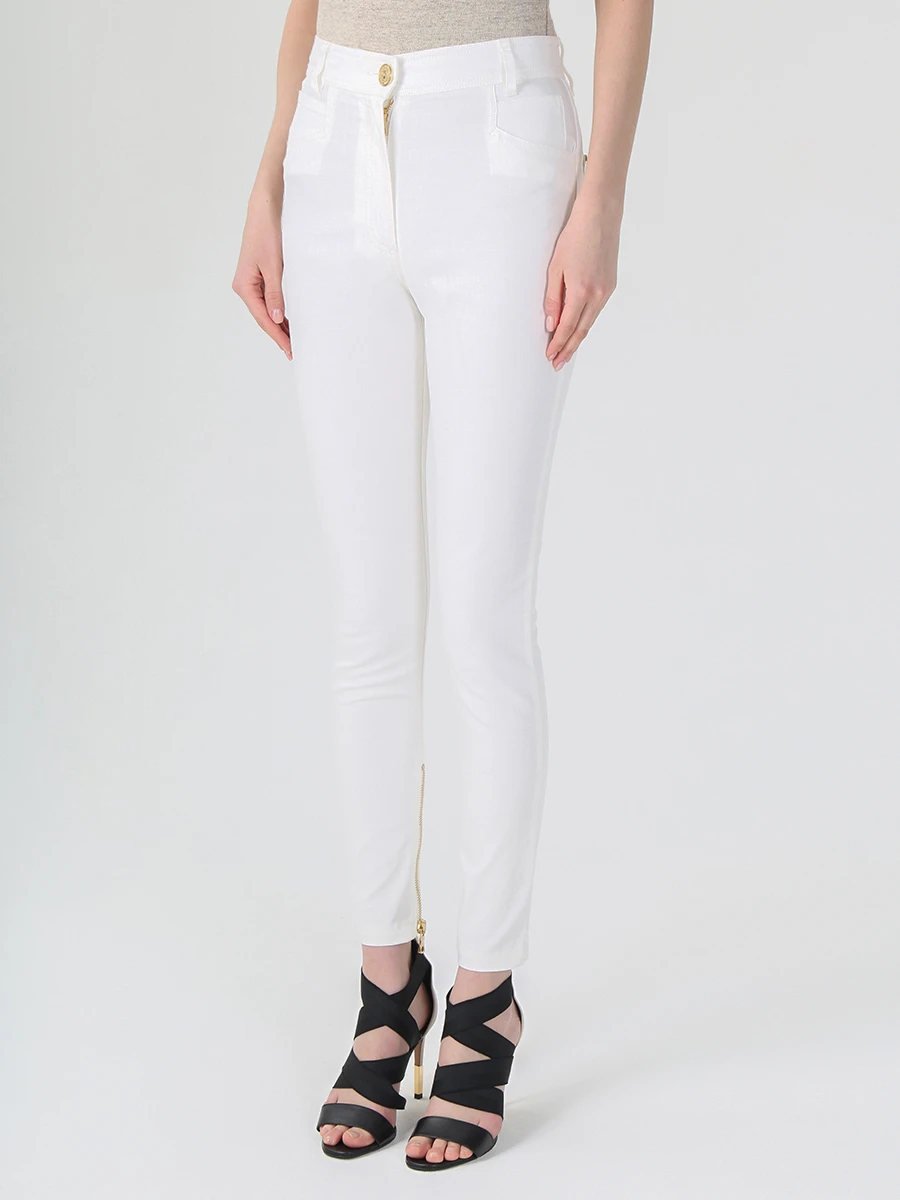 Джинсы хлопковые зауженные BALMAIN RF15351C104 Белый  Фото 4