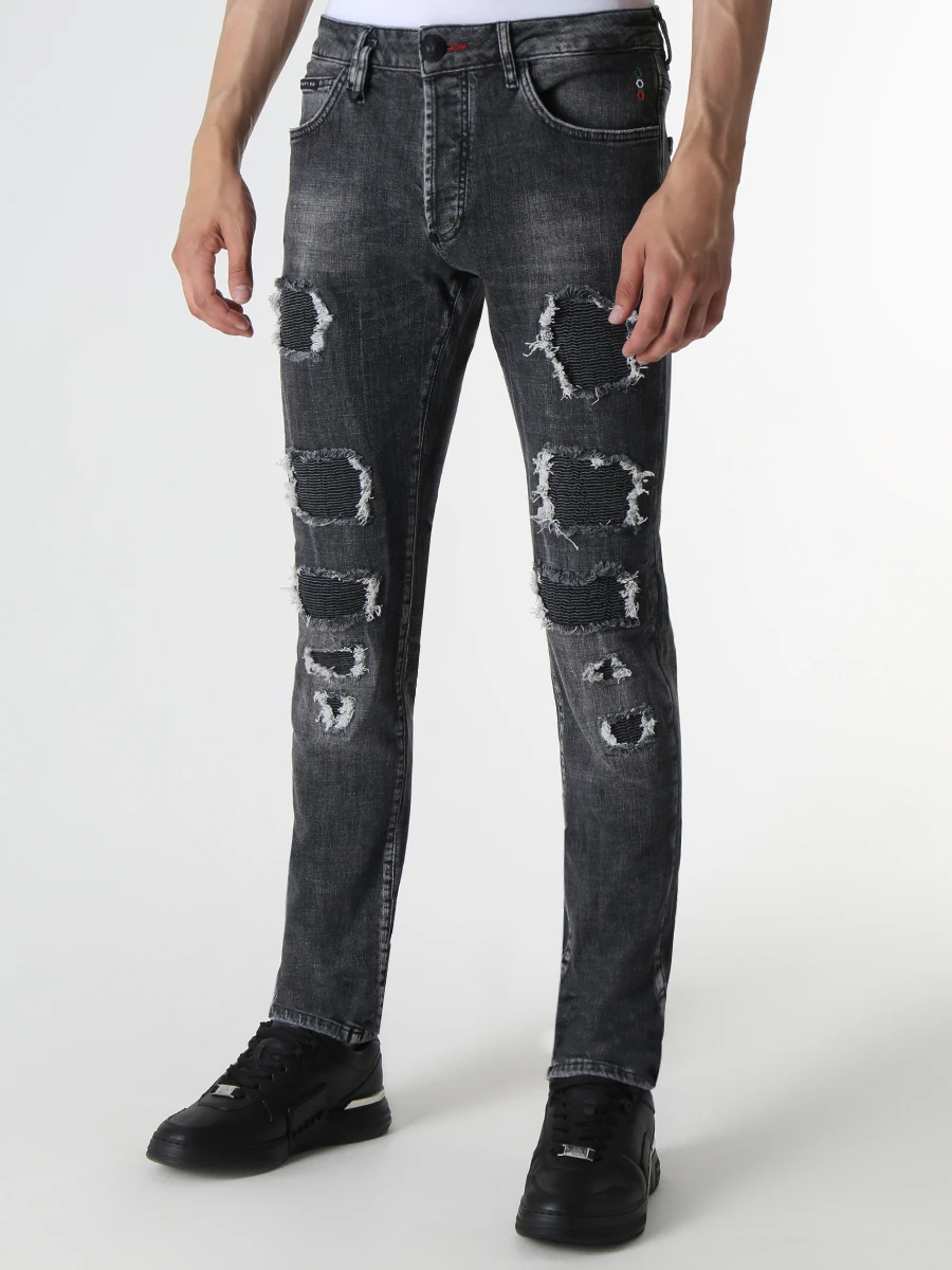 Джинсы Slim Fit хлопковые PHILIPP PLEIN MDT3547/72 Серый  Фото 4