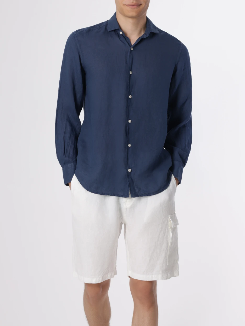 Рубашка Regular Fit льняная MC2 SAINT BARTH PAMPLONA 61, размер 48, цвет синий - фото 2