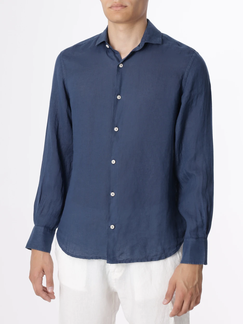 Рубашка Regular Fit льняная MC2 SAINT BARTH PAMPLONA 61, размер 48, цвет синий - фото 4