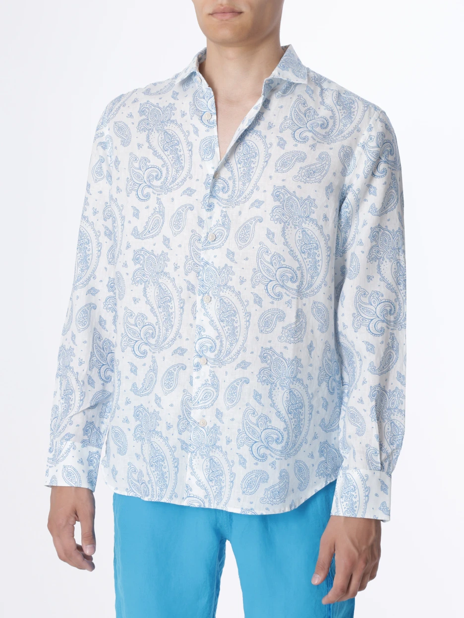 Рубашка Slim Fit льняная MC2 SAINT BARTH PAMPLONA ELEGANT PAISLEY 0117, размер 50, цвет белый - фото 4