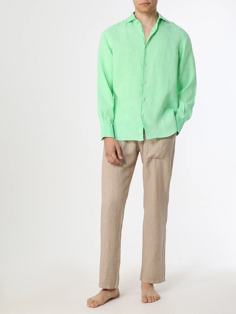 Рубашка Regular Fit льняная MC2 SAINT BARTH PAMPLONA 75 FLUO GREEN WATERCOLOR, размер 50, цвет зеленый - фото 2