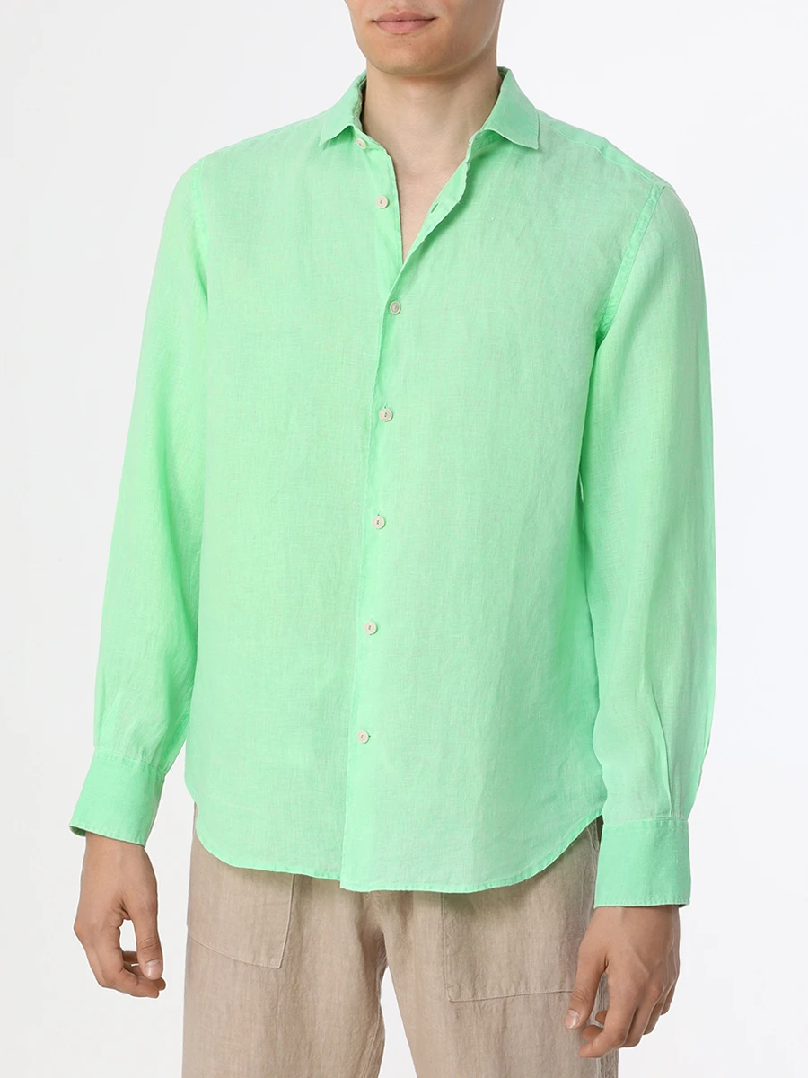 Рубашка Regular Fit льняная MC2 SAINT BARTH PAMPLONA 75 FLUO GREEN WATERCOLOR, размер 50, цвет зеленый - фото 4