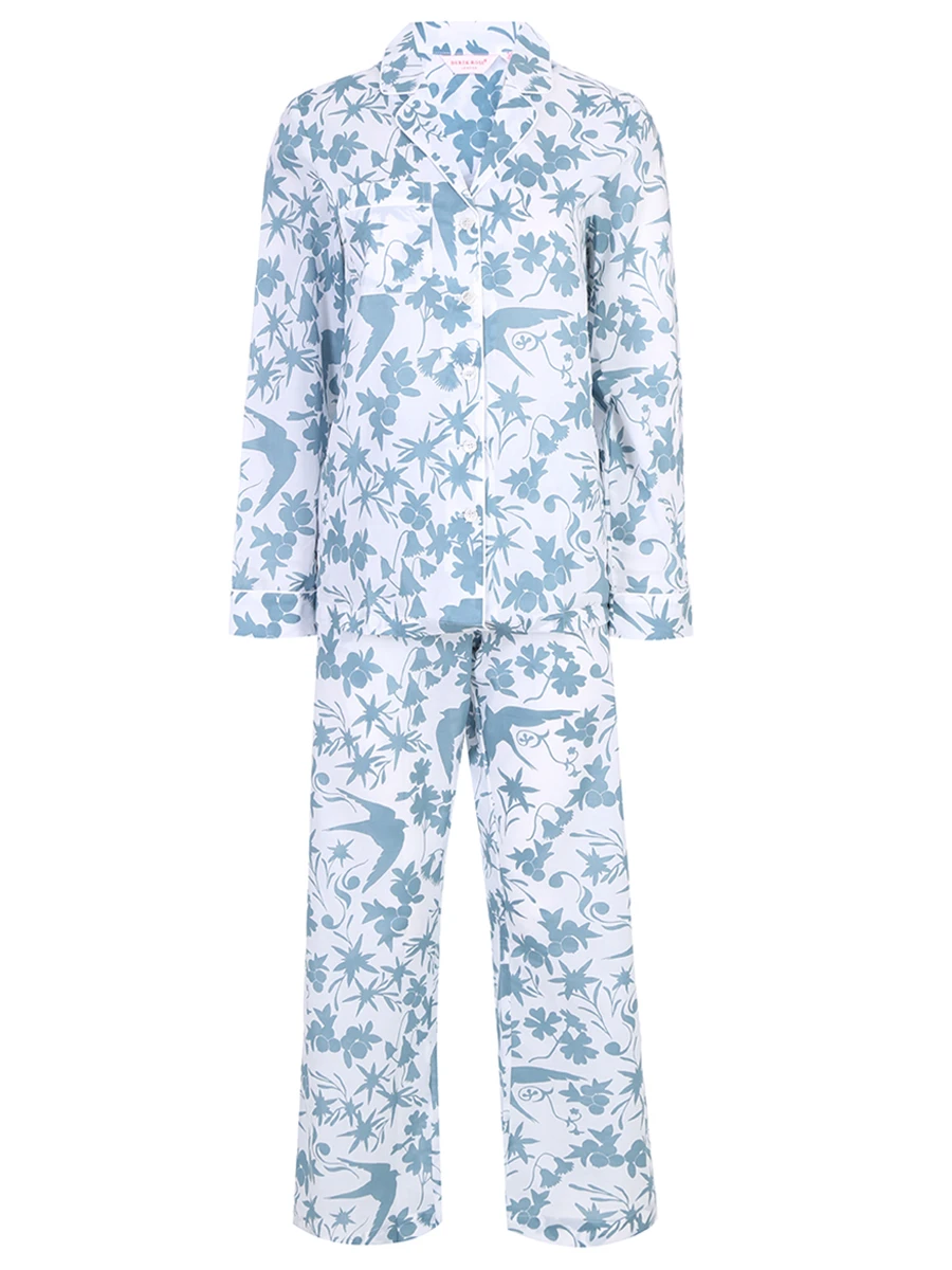 Пижама хлопковая DEREK ROSE 2012-NELS097BLU, размер 38, цвет белый