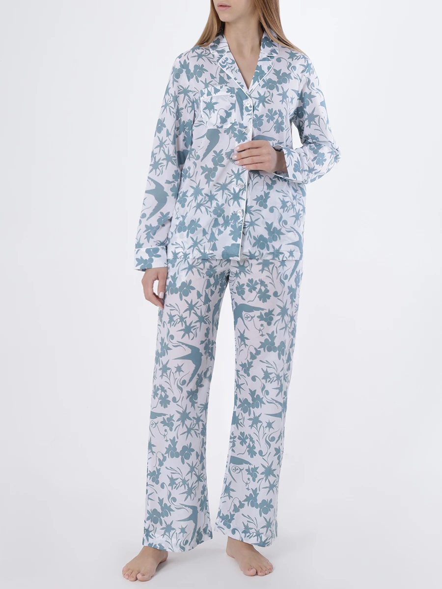 Пижама хлопковая DEREK ROSE 2012-NELS097BLU, размер 38, цвет белый - фото 2
