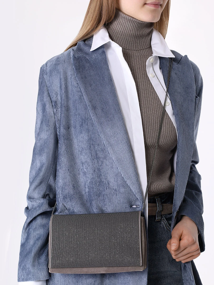 Клатч замшевый BRUNELLO CUCINELLI MBDLD2505 C8212 Серый  Фото 2