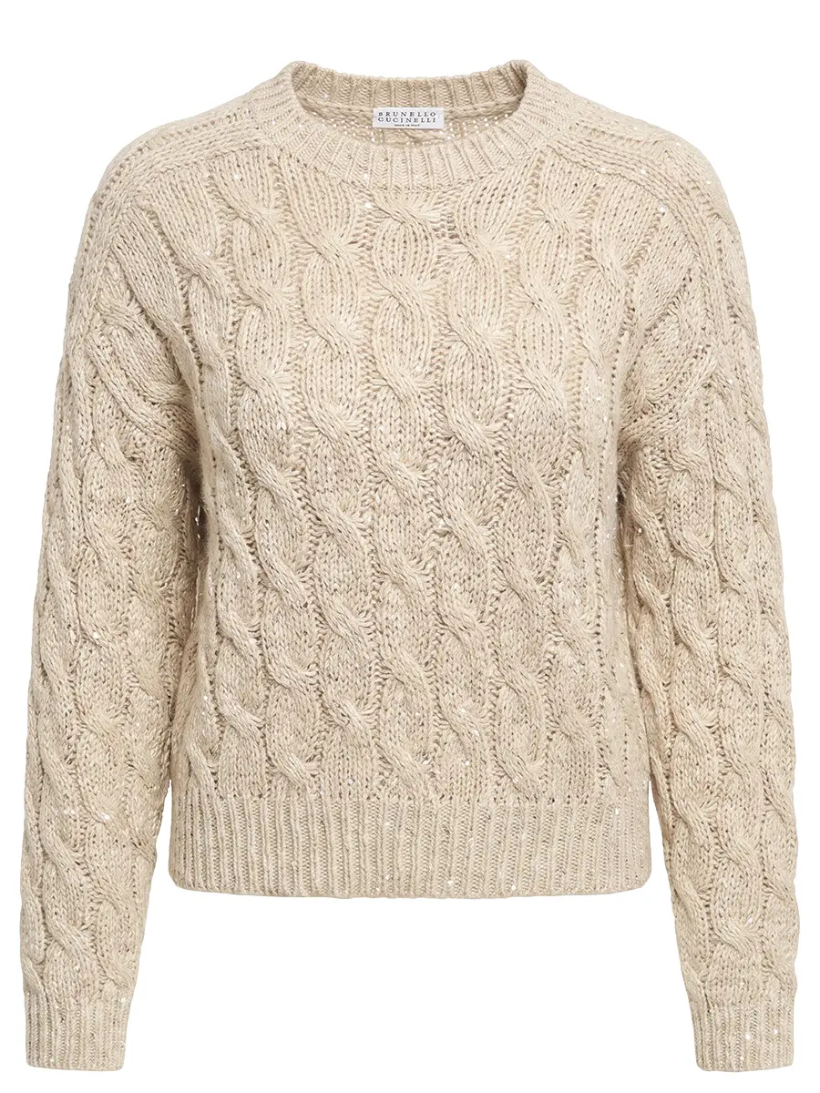 Джемпер с пайетками BRUNELLO CUCINELLI MEA358600 CBU80 Бежевый 