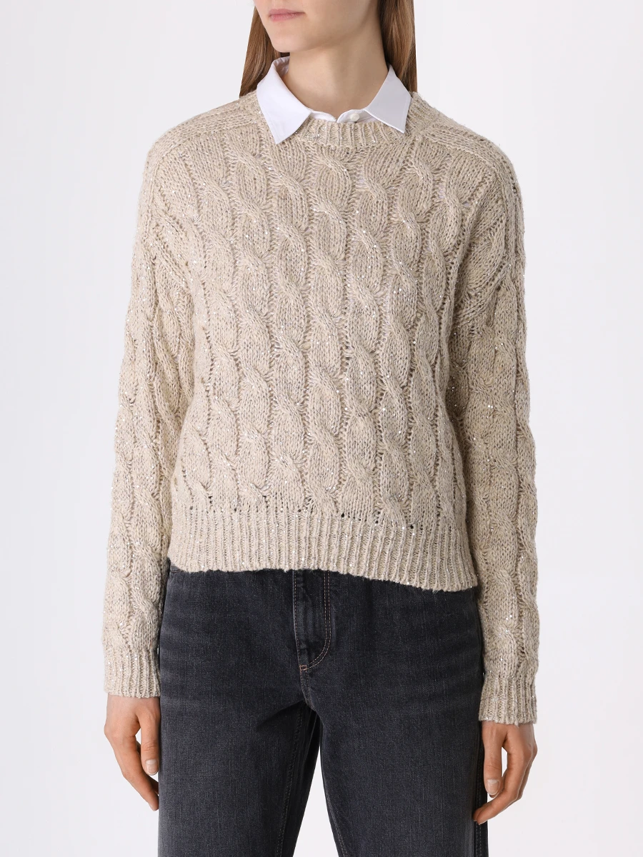Джемпер с пайетками BRUNELLO CUCINELLI MEA358600 CBU80 Бежевый  Фото 4