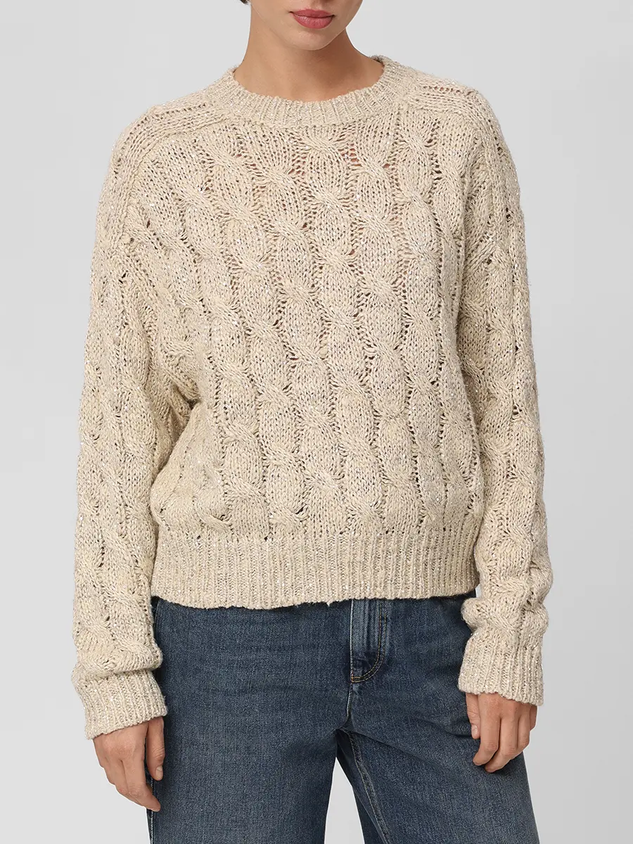 Джемпер с пайетками BRUNELLO CUCINELLI MEA358600 CBU80 Бежевый  Фото 4