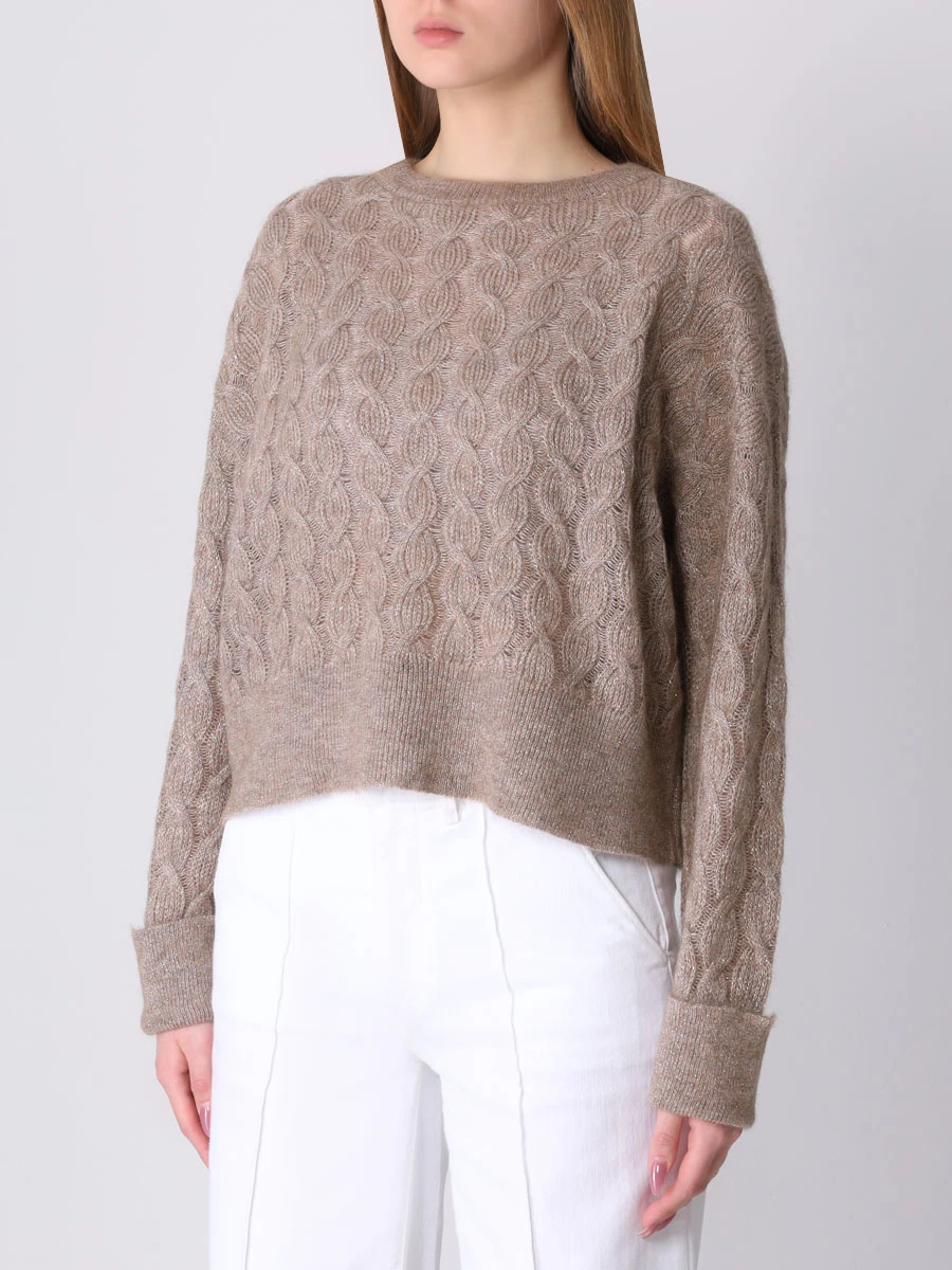 Джемпер с люрексом BRUNELLO CUCINELLI MBG747600 C1540 Бежевый  Фото 4