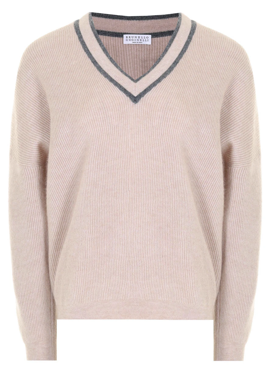 Пуловер из альпака и хлопка BRUNELLO CUCINELLI MER188512 CYG38 Бежевый 
