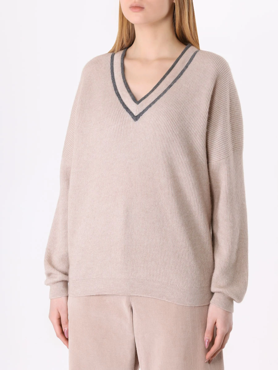 Пуловер из альпака и хлопка BRUNELLO CUCINELLI MER188512 CYG38 Бежевый  Фото 4