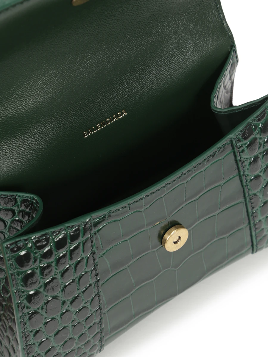 Сумка кожаная Hourglass BALENCIAGA 5928331LRGM 3011 Зеленый  Фото 4