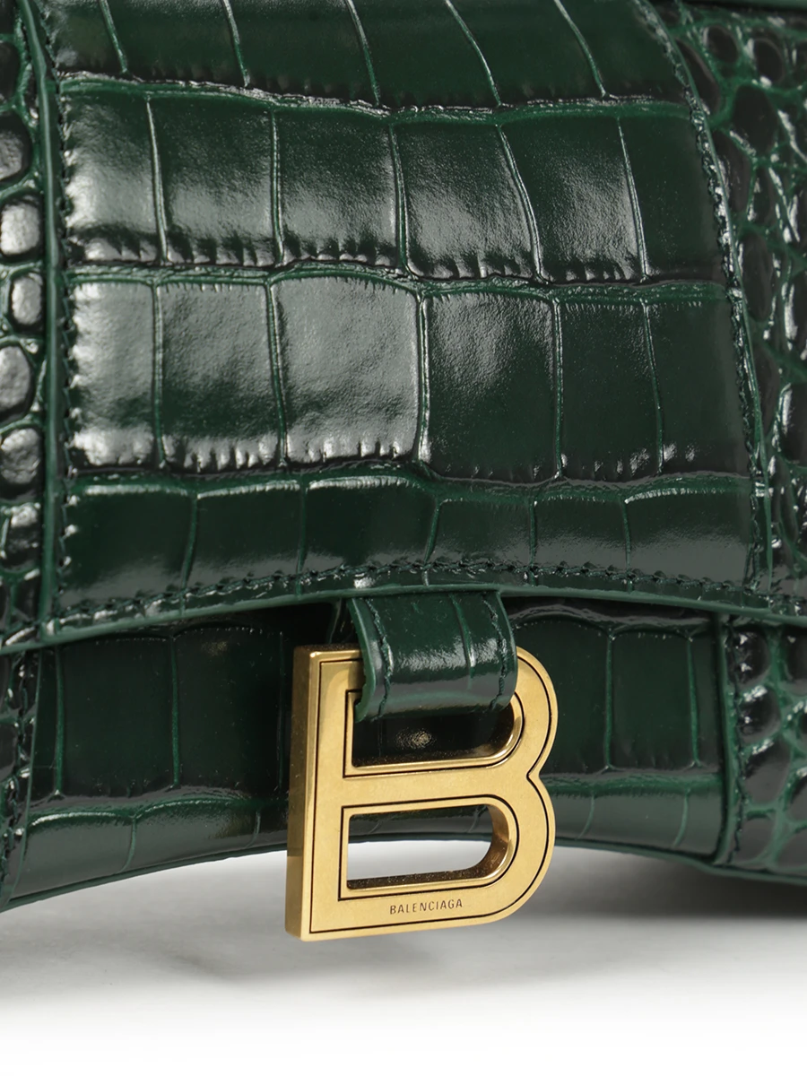 Сумка кожаная Hourglass BALENCIAGA 5928331LRGM 3011 Зеленый  Фото 5