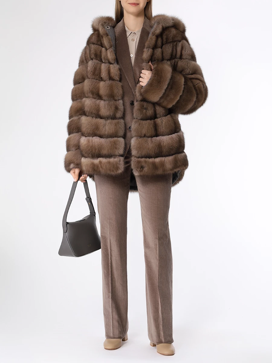 Шуба соболиная RINDI MOD.R23/042 капюшон Светло Бежевый  Фото 2