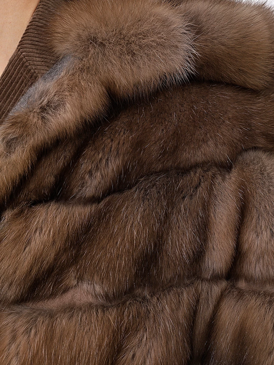 Шуба соболиная RINDI MOD.R23/042 капюшон Светло Бежевый  Фото 5