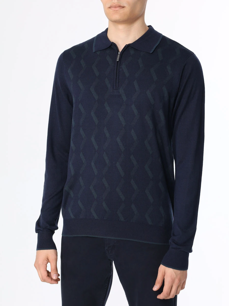 Поло из тенселя и шерсти CUDGI CFK 24-15 Ромб Синий  Фото 4