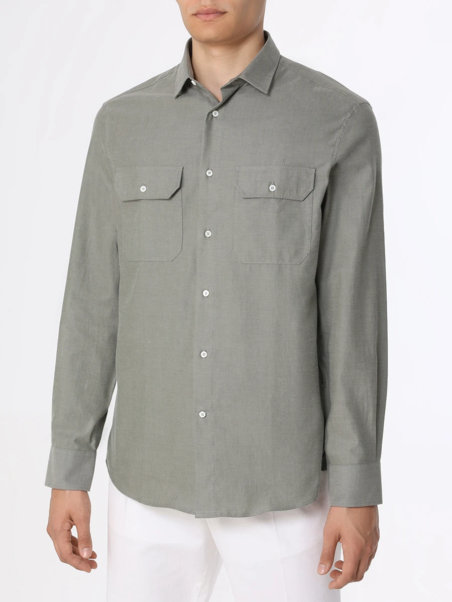 Рубашка Easy Fit хлопковая BRUNELLO CUCINELLI MA7520626 C056, размер 50, цвет зеленый - фото 4