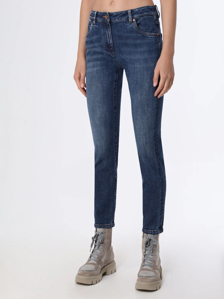 Джинсы Extra Skinny Fit хлопковые BRUNELLO CUCINELLI MB065P5679 C8339 Синий  Фото 4