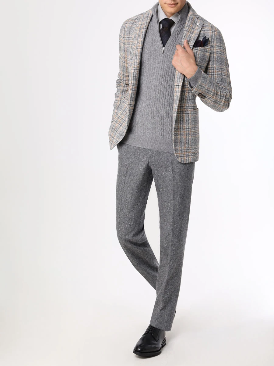 Джемпер кашемировый BERTOLO LUXURY MENSWEAR 200094/002062/0567 Плетенка, Серый  Фото 2